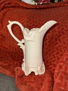 Vintage Kaldun & Bogle White Ceramic Pitcher -Victorian Style with Scalloped Rim